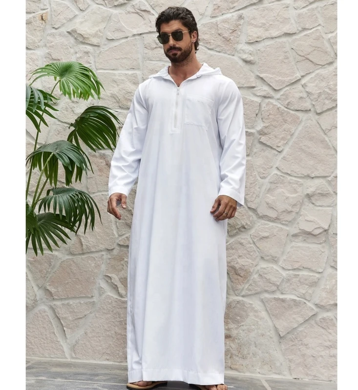 CHINEE Men Hooded Arab Robe Islamic Clothing Large Size Middle East Dubai Turkish Muslim Pocket Solid Color Men Casual Loose Abaya