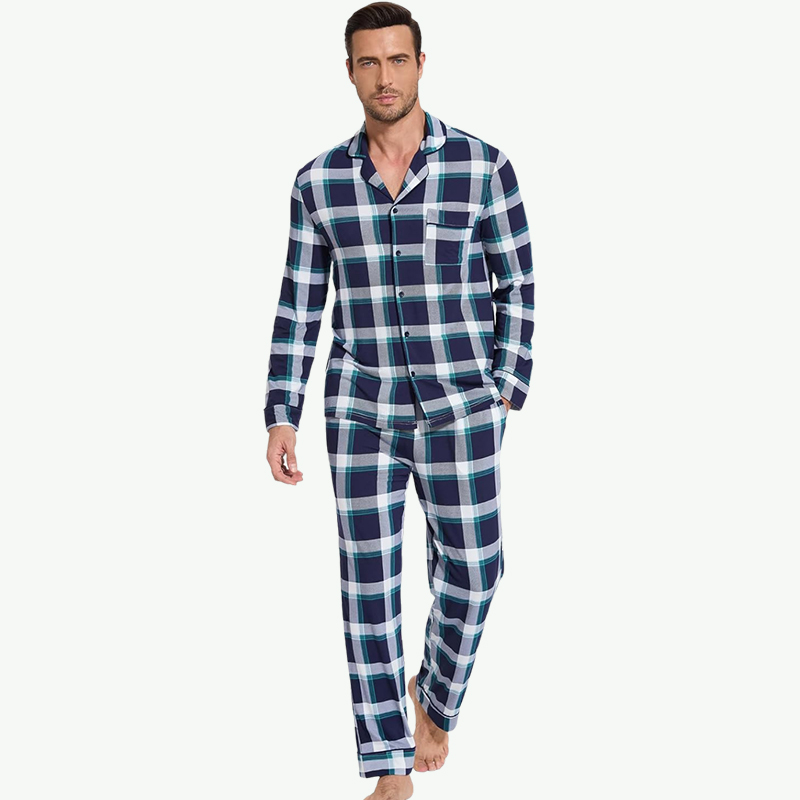 CHINEE Men Sleepwear Knitted Print Pajama Pants Custom Organic Bamboo Long Sleeve Home Lounge Wear Sleepwear