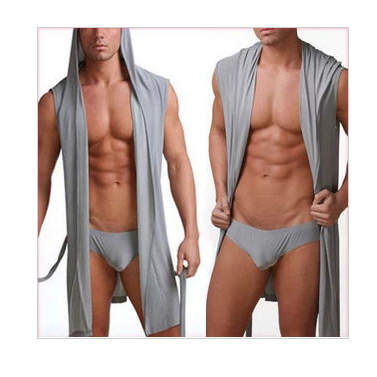 CHINEE Men Summer Dress Bath Robe Sexy Pajamas Sleepwear Hombre Sleeveless Hooded Casual Bathrobe Nightgown