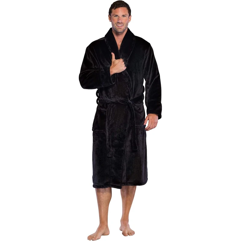CHINEE Men Super Soft Microfleece Shawl Collar Bathrobe Winter Spa Robe Long Sleeve Unisex Sleepwear Custom Luxury Men's Bath Robes