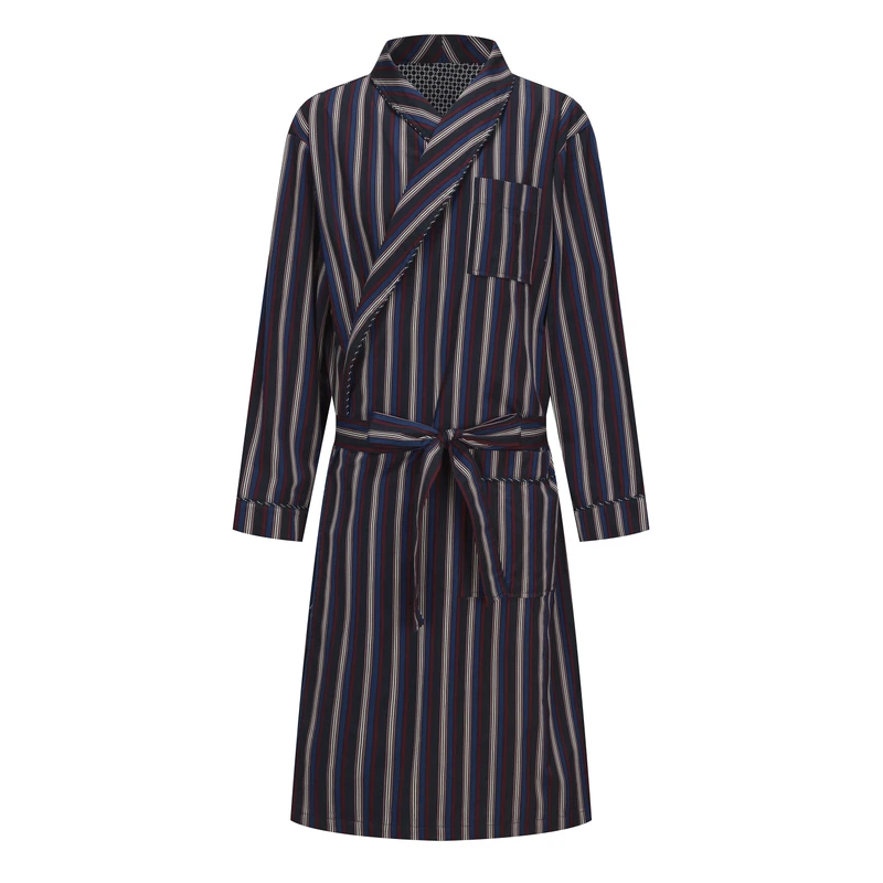 CHINEE Men's 100% Cotton Nightgown Long Sleeve Striped Robes Pajamas