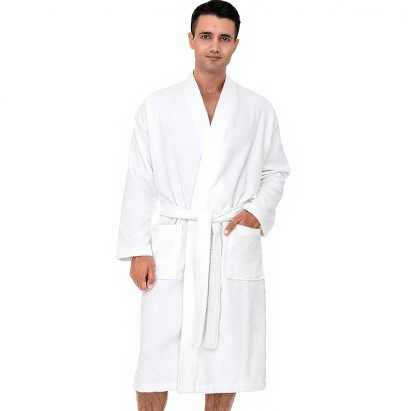 CHINEE Mens 100 Percent Cotton Terry Cloth Solid Soft Bathrobe For Men XS To 3X
