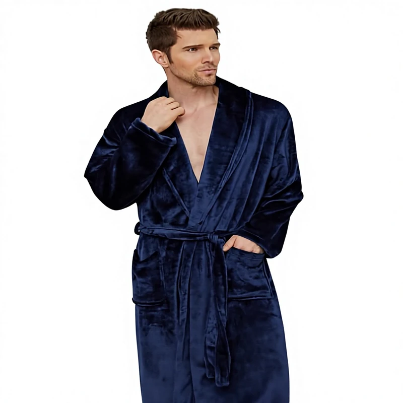 CHINEE Mens 100 Percent Polyester Fleece Long Sleeve Robe Plush Collar Shawl Bathrobe