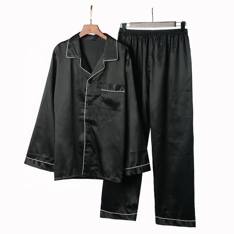 CHINEE Men's 100% Silk Satin Pajama Set Customized Quick Dry Breathable Plus Size Sexy Soft Cozy Sleepwear Nightgown Casual Lounge Wear