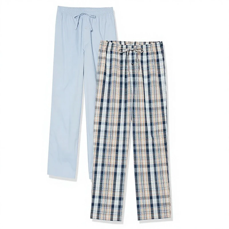 CHINEE Mens 100Percent Cotton Poplin Solid Full Length Pajama Pants with Drawstring