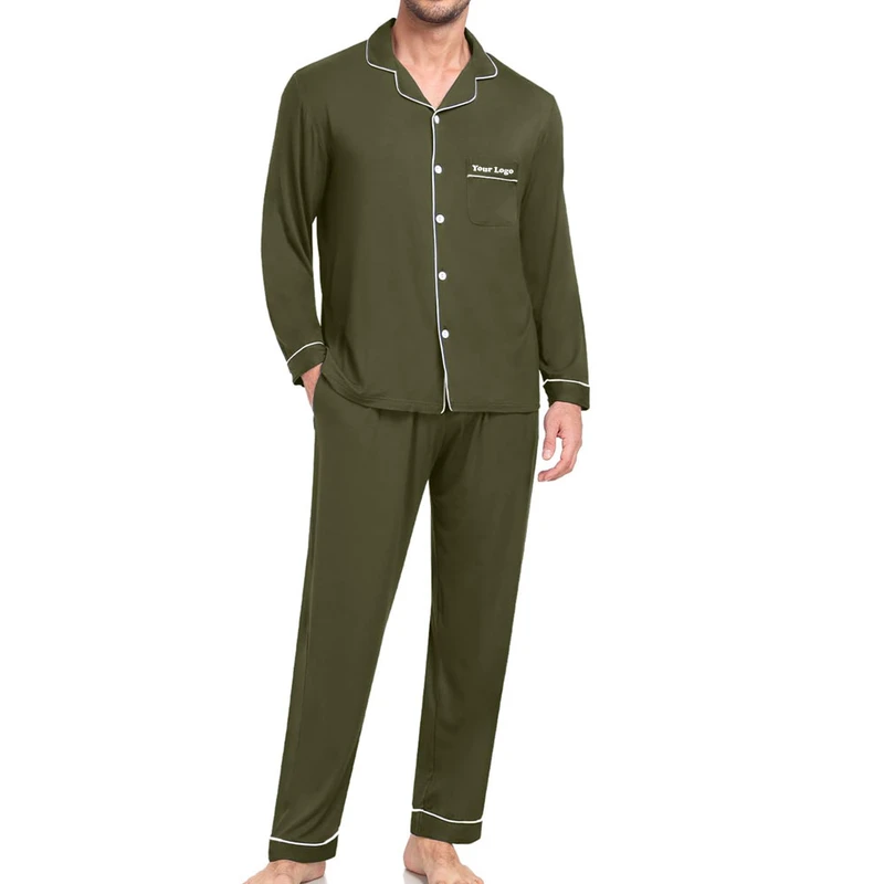 CHINEE Men's 2 Piece 220g 100% Cotton Knitted Short Sleeve T Shirt Pants Pajama Set Solid Pattern Quick Dry Breathable Sleepwear