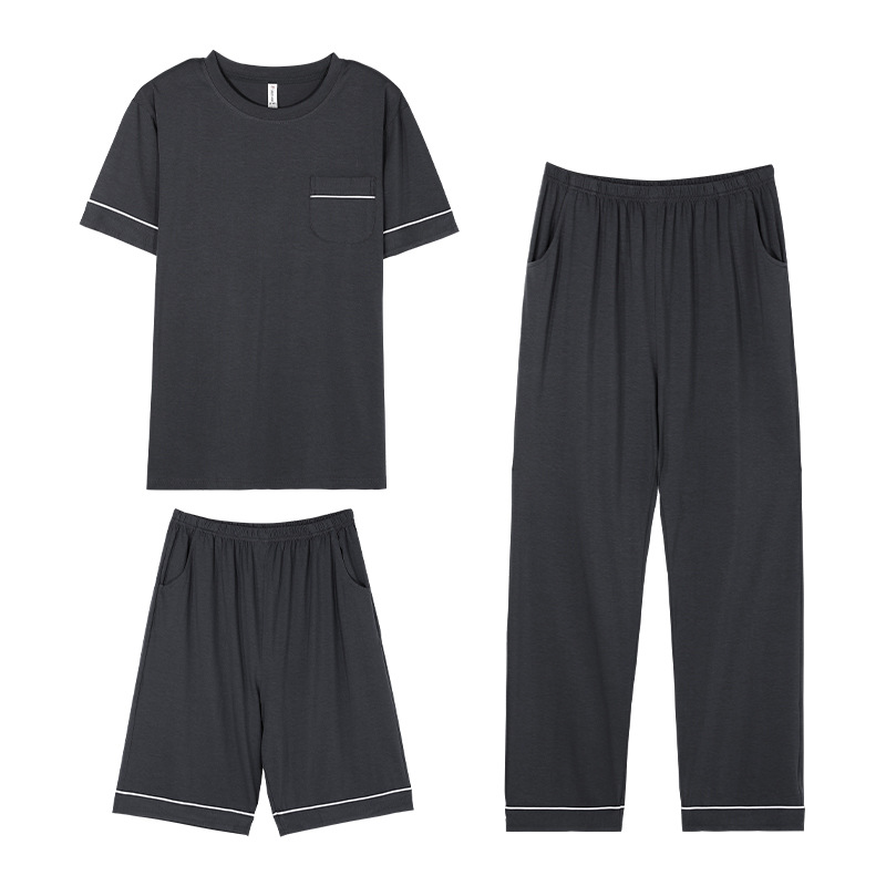 CHINEE Men's 3 Piece Pajama Set, Modal, Plus Size, T-Shirts and Pants