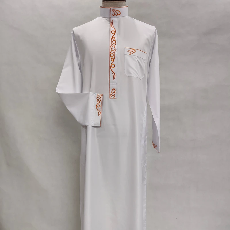 CHINEE Men's Ababian Islamic Traditional Robe Soft Thobe with Embroidery for Middle East & Africa Fashion Clothing Qatar Robe