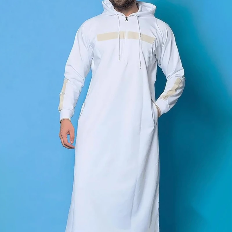 CHINEE Men's Arab Robe Muslim Zipper Hooded Sweatshirt Long Robe Sweatshirt Muslim Casual Robe Islmaic Clothing for Sports