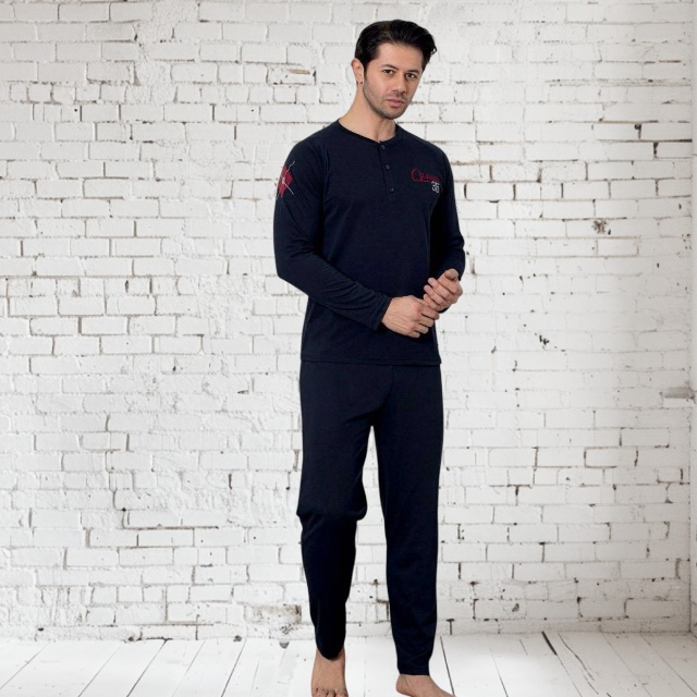 CHINEE Men's Big Size Soft Thermal Pajama Set Long Sleeve Breathable Cotton Blend Quick Dry Comfortable Sleepwear Relax Stylish Pajamas