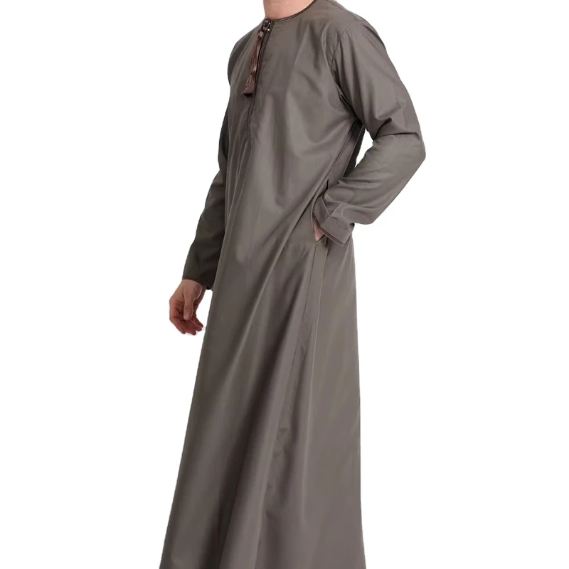 CHINEE Men's Casual Cotton Robe Thobe Abaya Embroidery Long Sleeve Breathable Anti Wrinkle Lightweight Plus Size Adult Spring