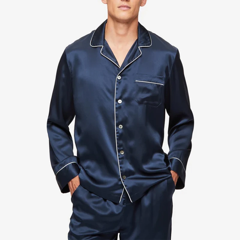 CHINEE Men's Casual Simple V Neck Pajama Suit Short Sleeve Polyester Quick Dry Breathable Autumn Sleepwear Custom Printed Homewear
