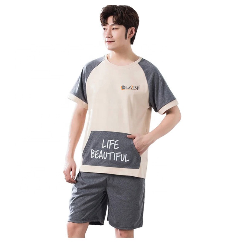 CHINEE Men's Casual Sleepwear Pajama Set Raglan Sleeves Satin 100% Silk Breathable Quick Dry Plus Size Short Sleeve Customizable Color