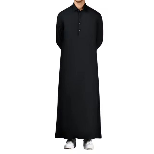 CHINEE Men's Casual Solid Color Arabic Abaya Polyester Jubba Thobe Robes Breathable Loose Fit Floor Length Four Way Stretch Beach Wear