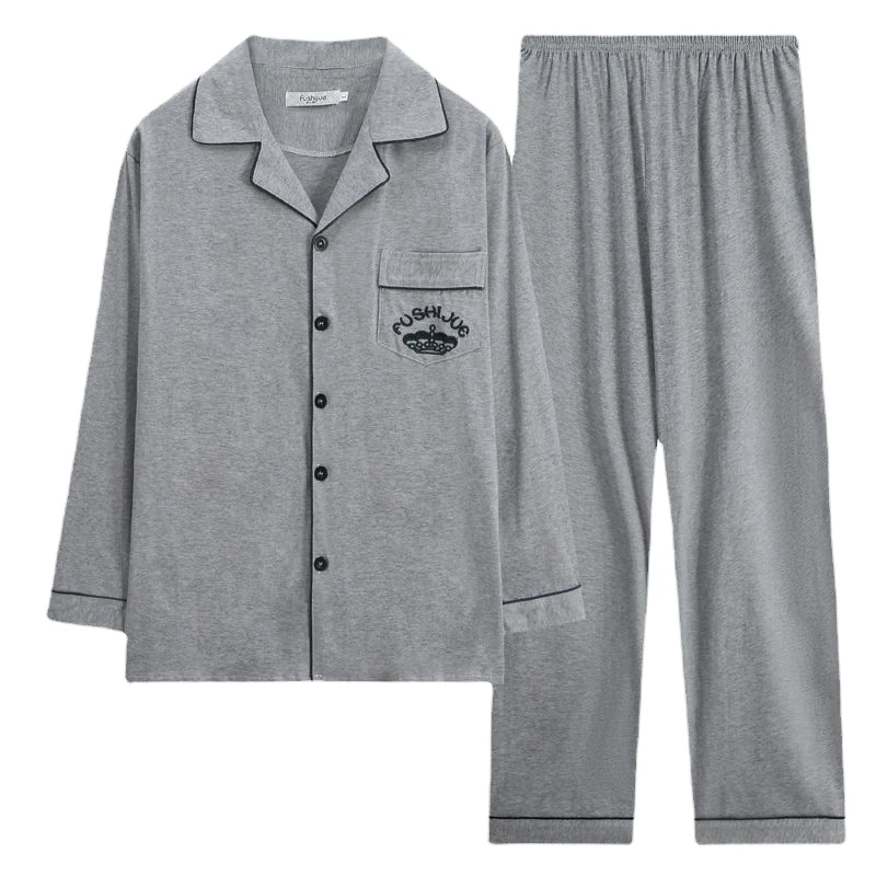 CHINEE Men's Casual Style Lightweight Cotton Button Down Long Sleeve Sleepwear Customizable Summer Loungewear Pajamas Pjs