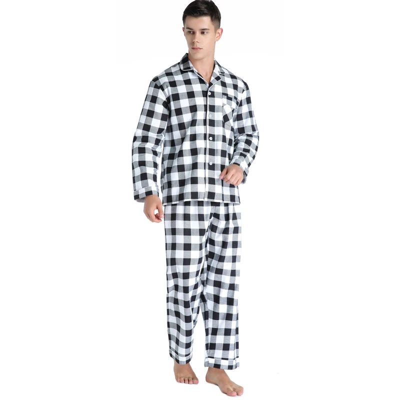 CHINEE Men's Classic Cotton Flannel Pajama Set 2 Piece Breathable 100% Cotton for Homecoming and Holidays