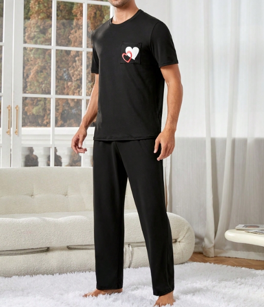 CHINEE Mens Classic Pajama Set Short Sleeve Pajamas for Men Loungewear Casual Sleepwear Pjs Set With Pocket