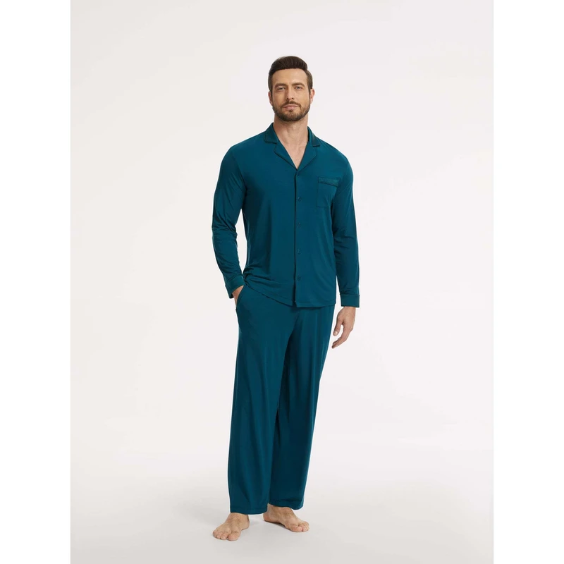 CHINEE Men's Comfortable Pajama Sets Casual Home Wear Thermal Sleepwear Printed Modal Cotton Luxury Bamboo Pj Sets Loungewear