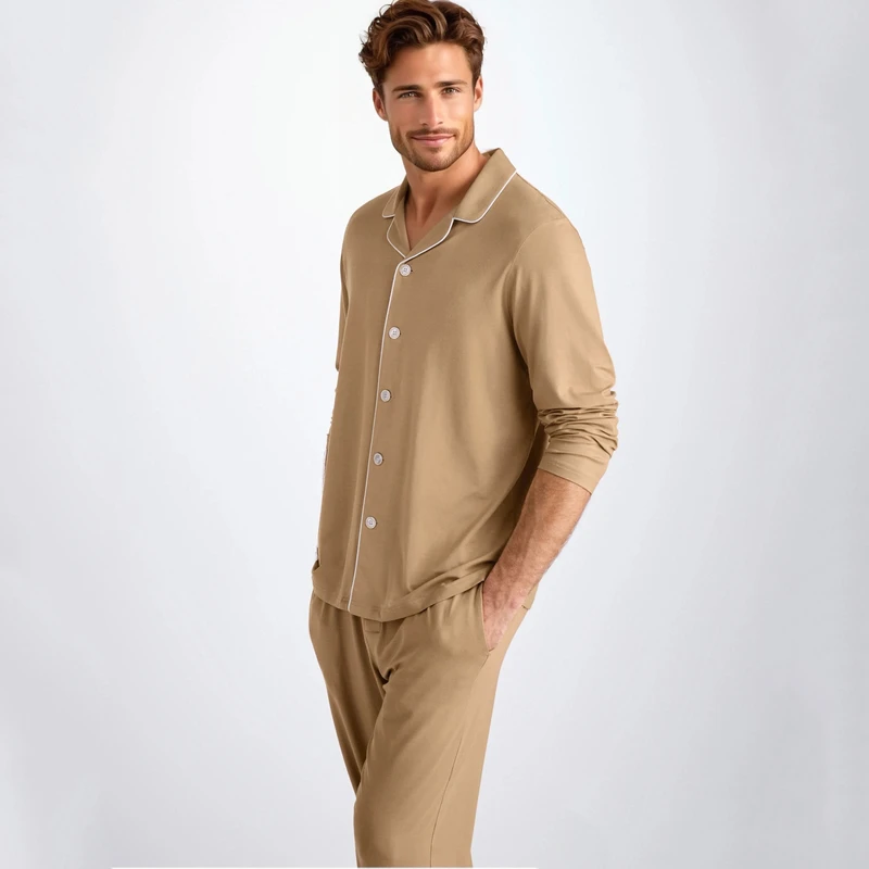 CHINEE Men's Cotton Loungewear Pyjama Set Breathable Sleepwear Pants Plus Size Winter