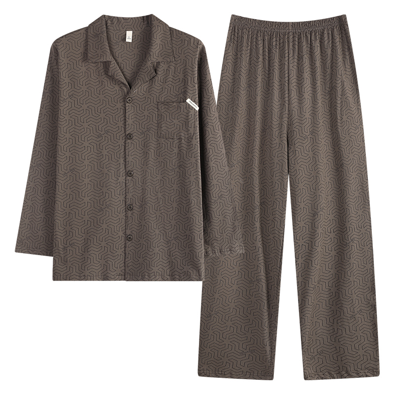 CHINEE Men's Cotton Pajama Set, Long Sleeve, Loose Fit, Breathable, Home Wear, 2 Piece, Spring Summer Autumn Winter