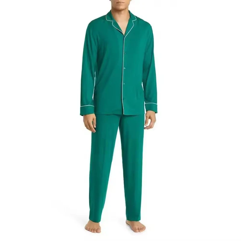CHINEE Men's Cotton Pajama Set Spring Autumn Thin Long Sleeve Sleepwear Two Piece Loungewear for Men