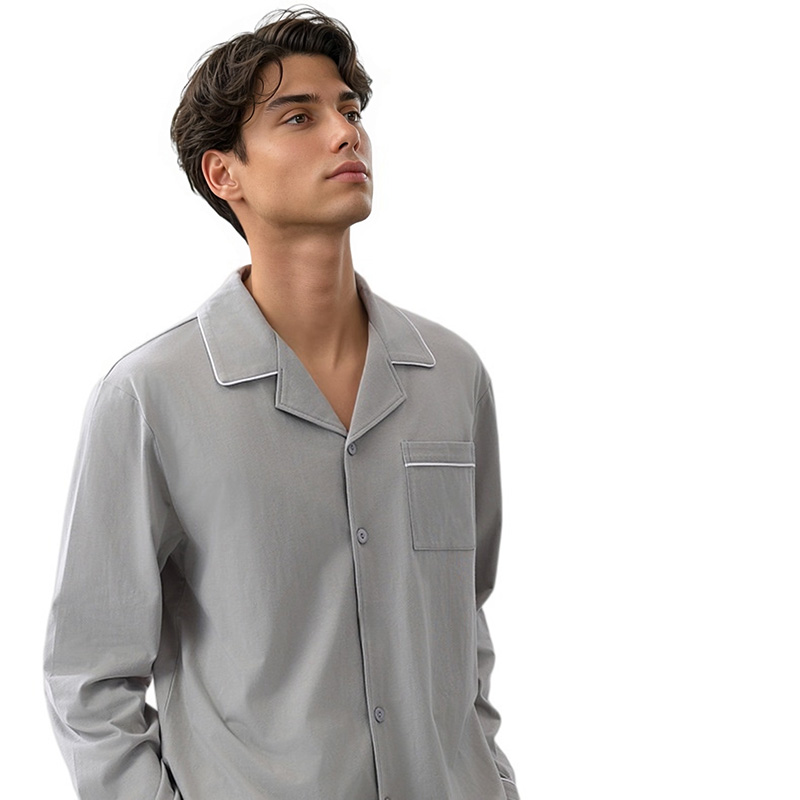CHINEE Mens Cotton Pajamas Set Long Sleeve Button Up Sleep Shirt & Pants Soft Comfy Loungewear For Home Wear S XXL