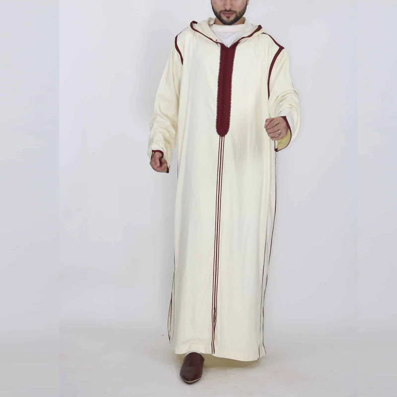 CHINEE Men's Hooded Djellaba Thobe Moroccan Style Islamic Jubbah Robe for Ramadan Eid Small MOQ