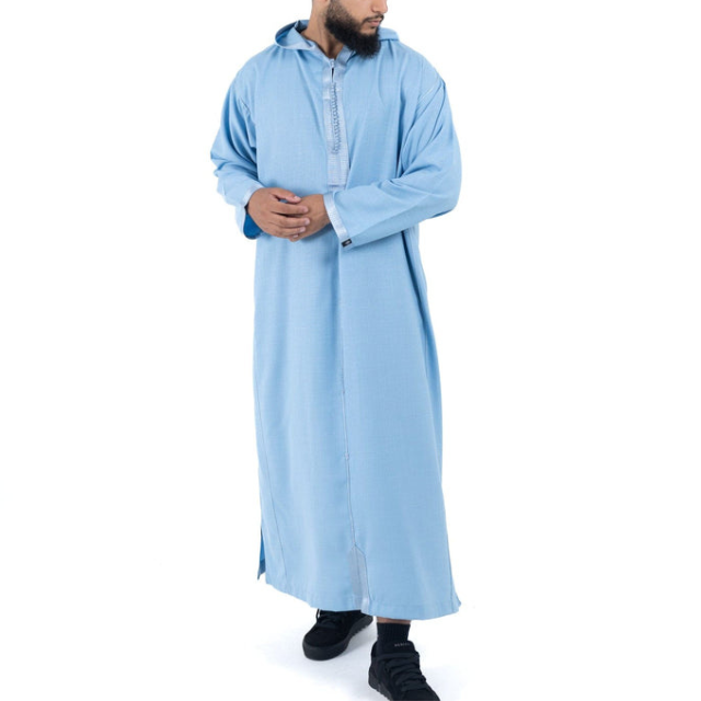 CHINEE Men's Islamic Thobes Customized OEM New Fashion Long Sleeve Hoodie Style Moroccan Thobe Jubbah Ramadan Prayer Dress for Men