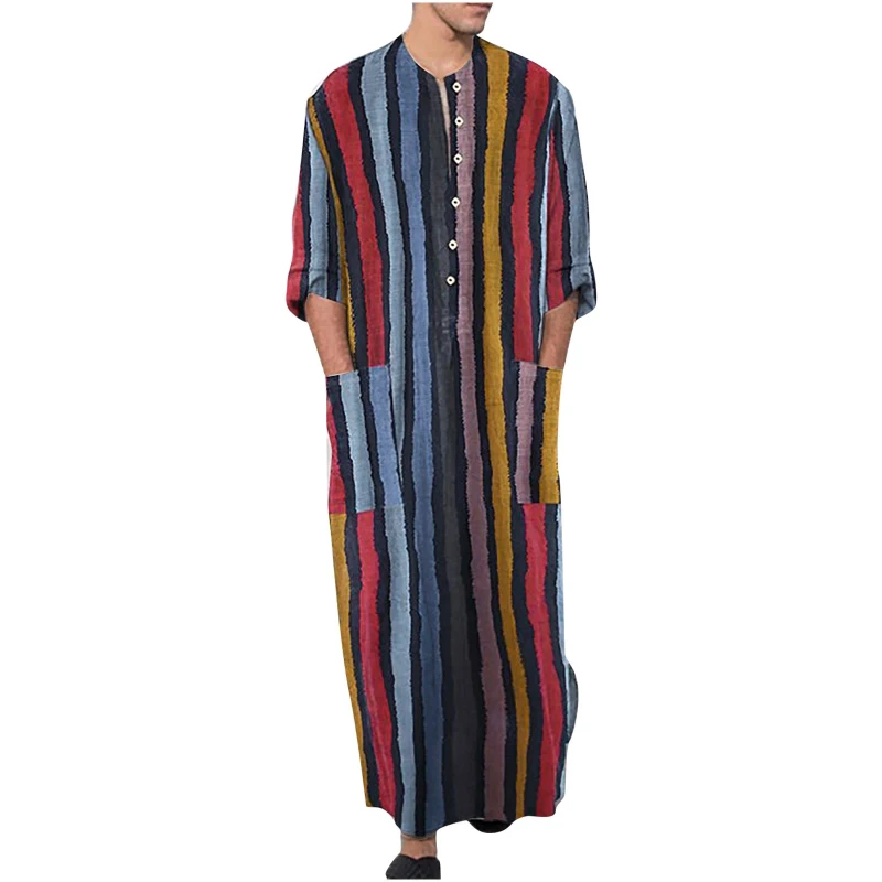 CHINEE Men's Jubba Robes Autumn Linen Textile Fabric Arab Thobe Anti Pilling Loose