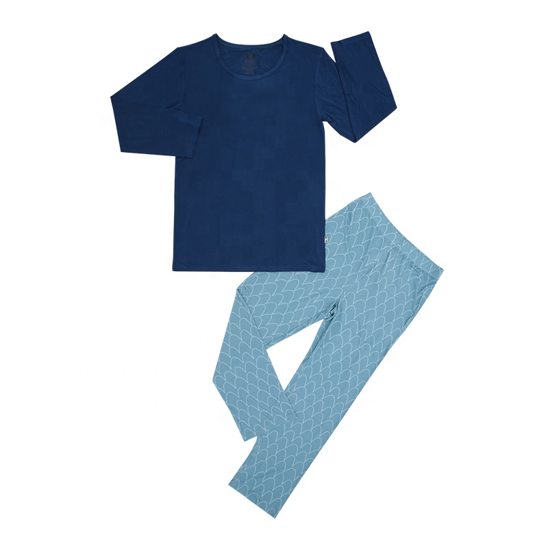 CHINEE Men's Leisure Wear Long Sleeve Tops and Pants 2 Piece Set Papa Comfortable Bamboo Viscose Adult Daddy Pajamas Set