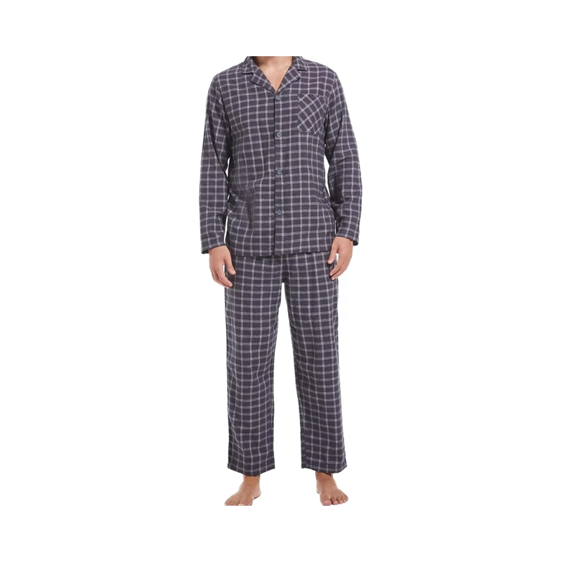 CHINEE Men's Lightweight 100% Cotton Flannel Pajama Set Breathable Silk Loungewear for Summer Sleep Soft Plaid