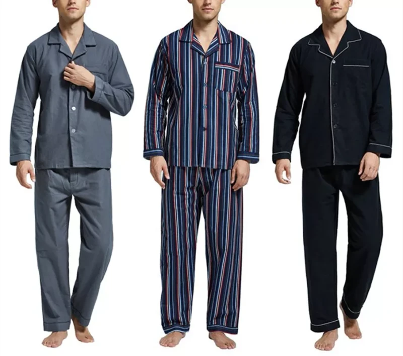 CHINEE Men's Long Sleeve Cotton Pajama Set 2 Piece Lounge Sleepwear Plaid Home Clothes Plus Size Knitted Fabric