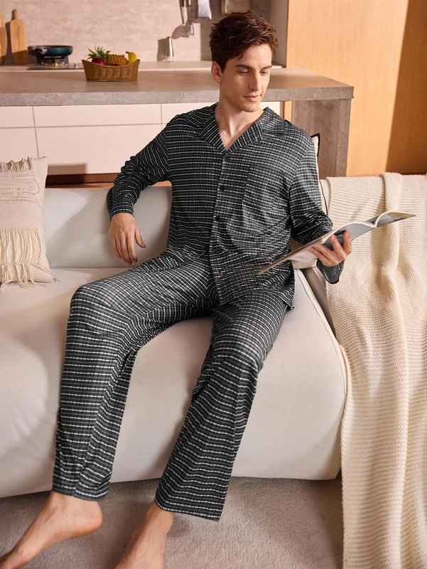 CHINEE Men's Long Sleeve Pajamas Set, Eco Friendly, Warm & Cozy