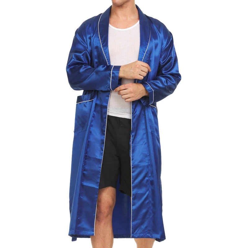 CHINEE Men's Luxury Thick Satin 100% Silk Sleepwear Gown Breathable Lounge Robe with Customizable Size & Logo