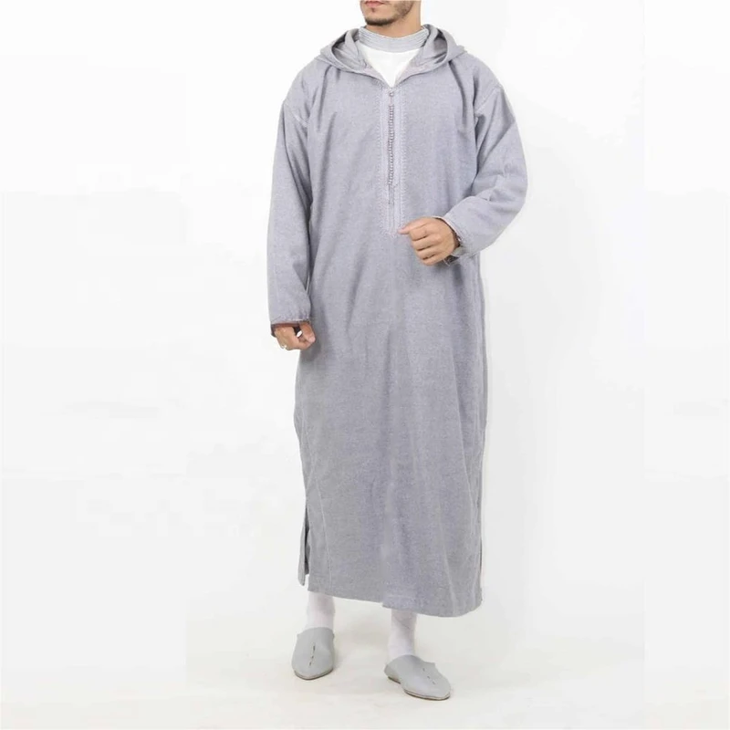 CHINEE Men's Muslim Hooded Robe Middle Eastern Islamic Arabic Clothing Vintage Loose Long Sleeve Drawstring Fashion Male Robe