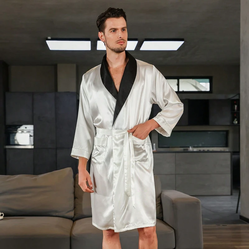 CHINEE Men's New Collection Summer Bathrobe Thin Long Sleeve Pajamas Breathable Nightgown Loungewear Knitted Fabric Plus Sleepwear