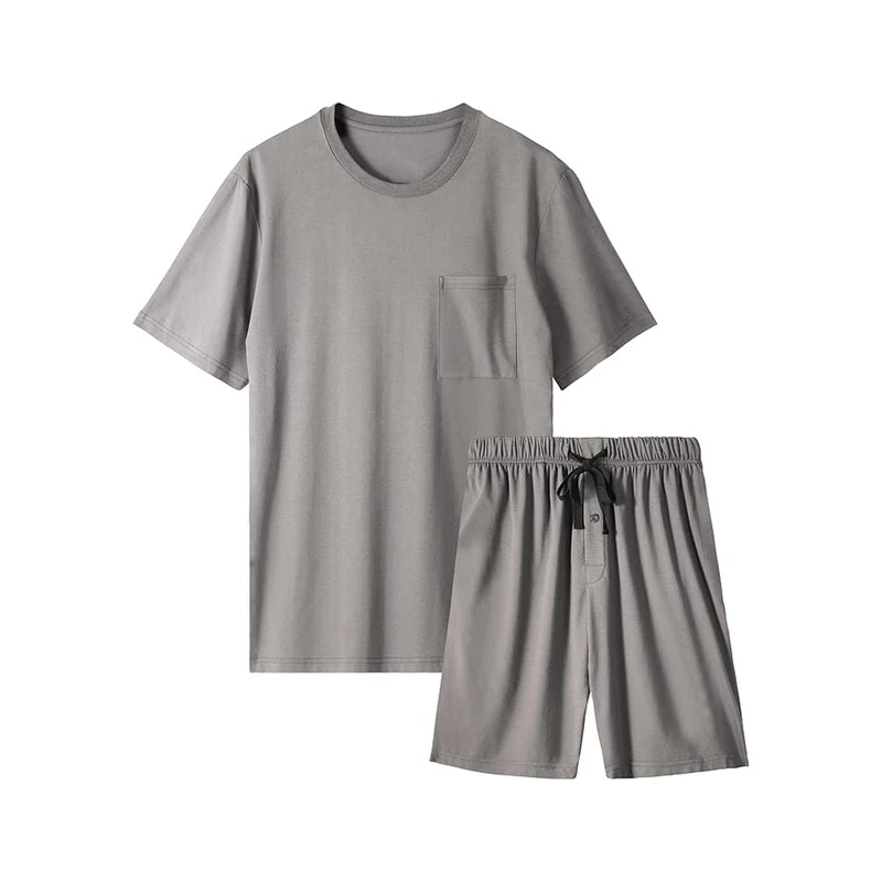 CHINEE Men's Pajama Set Sleepwear Pjs Lightweight Short Sleeve Shirts Soft Breathable Fresh Sleep Sets with Pockets S-3XL