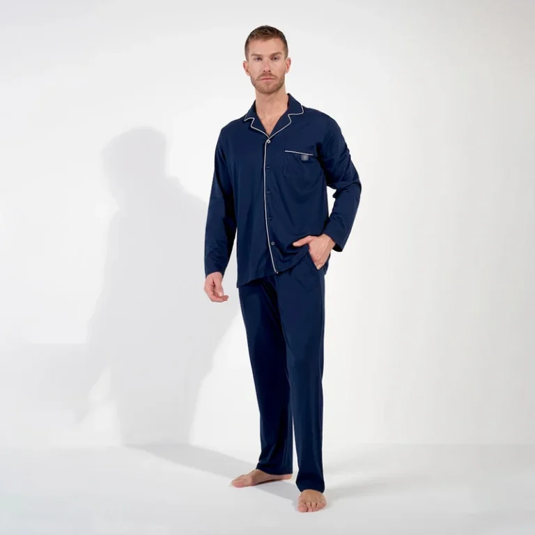 CHINEE-Mens-Pajama-Set-Soft-Cotton-Modal-Button-Down-Notched-Collar-Pajama-Long-Sleeve-2-Piece-Sleepwear-Lounge-Nightwear-with-Pocket