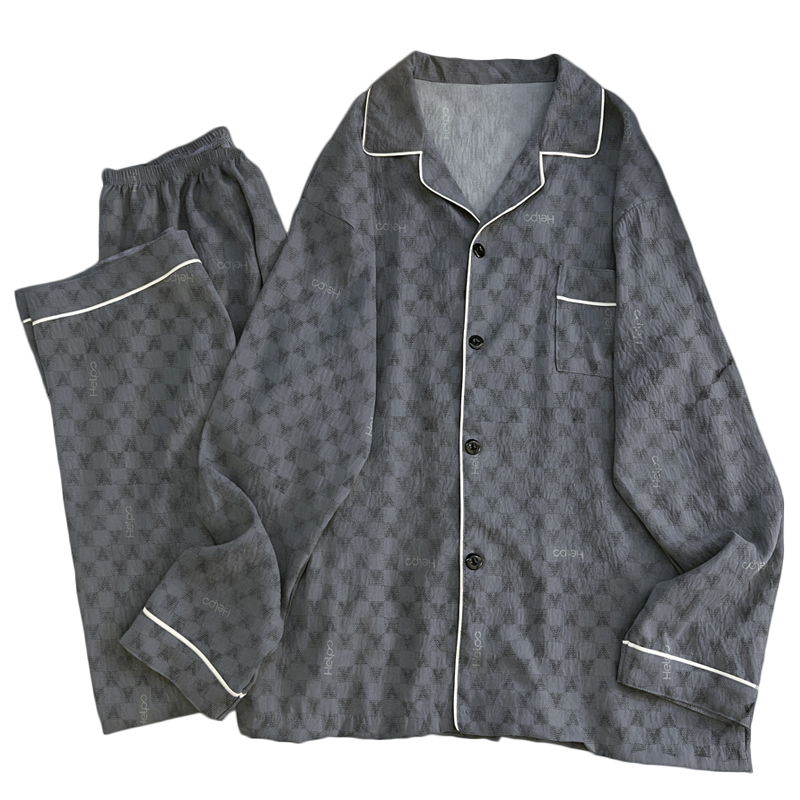 CHINEE Men's Pajamas Autumn Collection Long sleeve New Plaid Letter Print Set Homewear