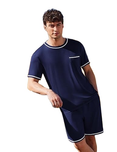 CHINEE Men's Pajamas Set Casual Short Sleeve Shirts and Shorts Soft 2 Piece Loungewear With Pockets