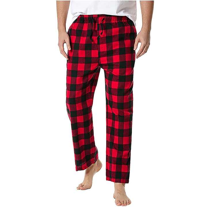 CHINEE-Mens-Plaid-Thermal-Plus-Size-100-Cotton-Pajama-Pants-Lounge-Sleepwear-Loose-Fit