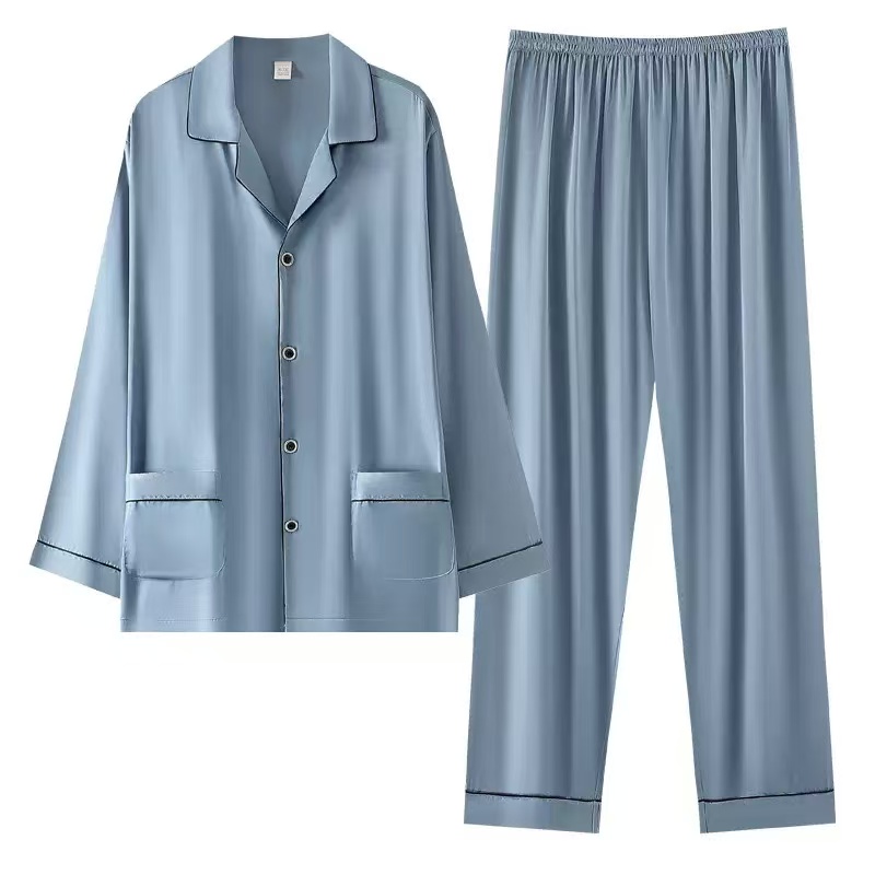 CHINEE Mens Plus Size Polyester Pajamas Set Long Sleeve Trousers Sleepwear Leisure Pajamas Night Pajamas for Home Wear