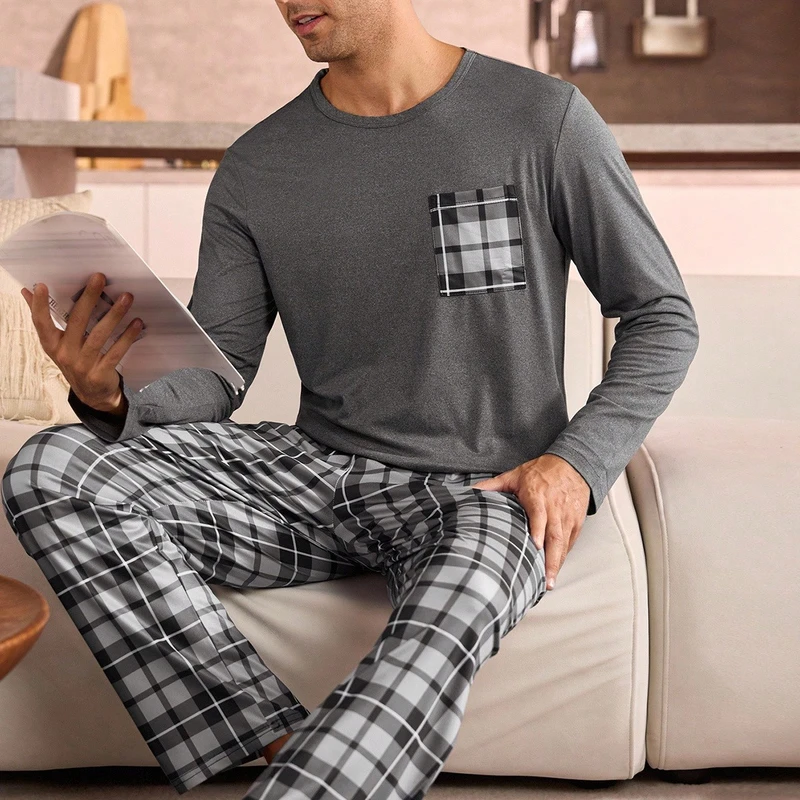 CHINEE Men's Plus Size Sleepwear Sets Breathable Long Men's Pajamas