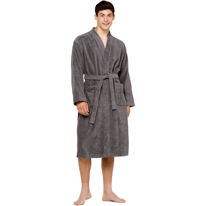 CHINEE Men's Plush Bathrobe 100% Polyester Long Sleeve Terry Robe Cozy Sleepwear Custom Cotton Robes Men Women Spa Robes