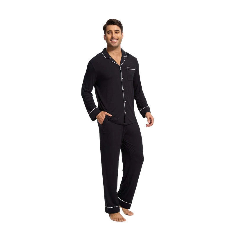 CHINEE Men's Pyjamas Long Sleeve Pajama Sets Knitted Bamboo Modal Custom Logo Casual Home Wear for Mens