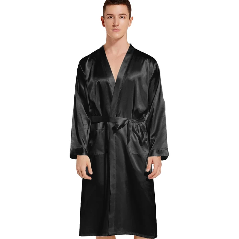 CHINEE Men's Robe Kimono Long Bathrobe Pajamas Nightgown Lightweight Sleepwear for Wedding Party
