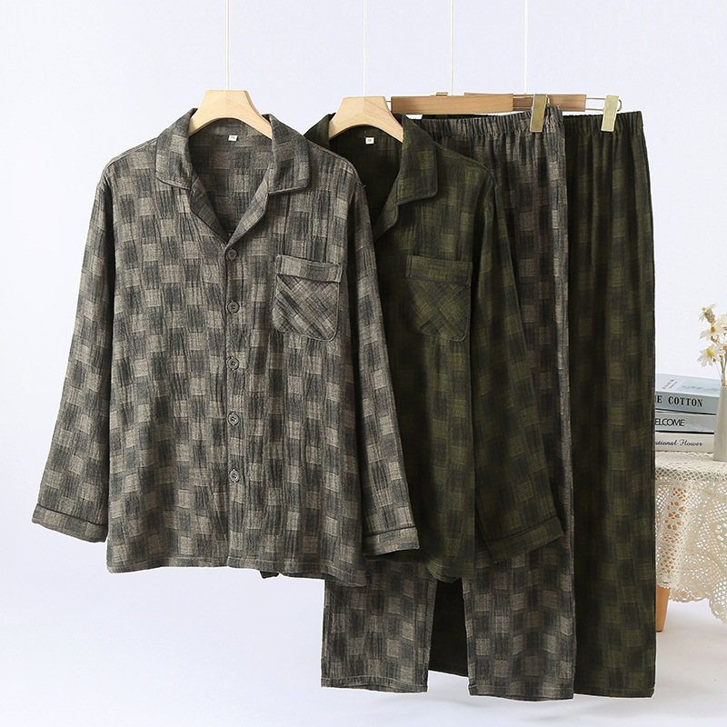 CHINEE Men's Robe Set Pure Cotton Lapel Trend Long Sleeved Pajama Set