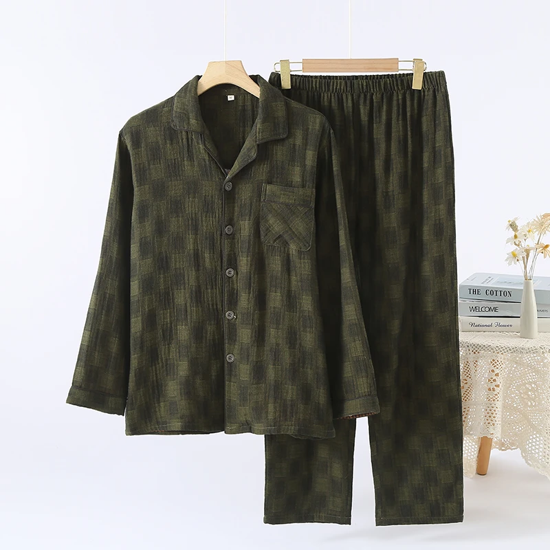 CHINEE Men's Robe Set Pure Cotton Lapel Trend Long Sleeved