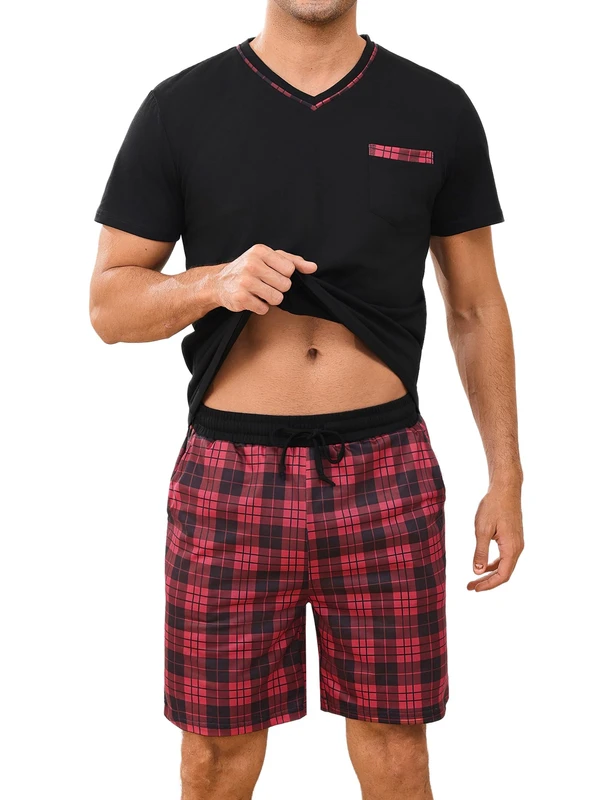 CHINEE Men's Round Collar Long Sleeve Trousers Two Piece Breathable Quick Dry Summer Korean Casual Cotton Simple Home Pajamas