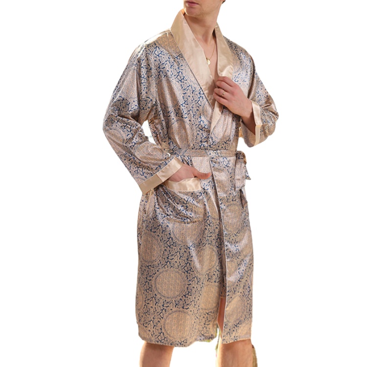CHINEE Mens Satin Pajamas Bath Robe Set